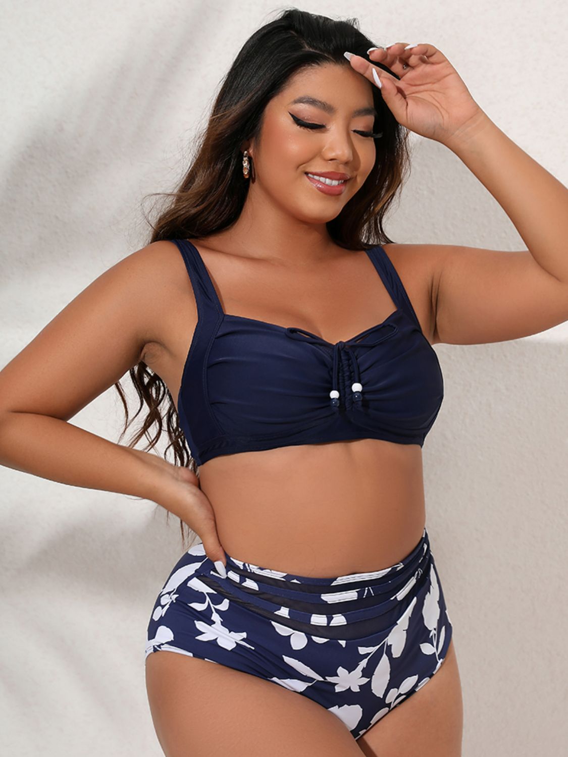 Plus Size Printed Gathered Detail Bikini Set - 2 PCS. - T - 2 PATTERN COLORS -