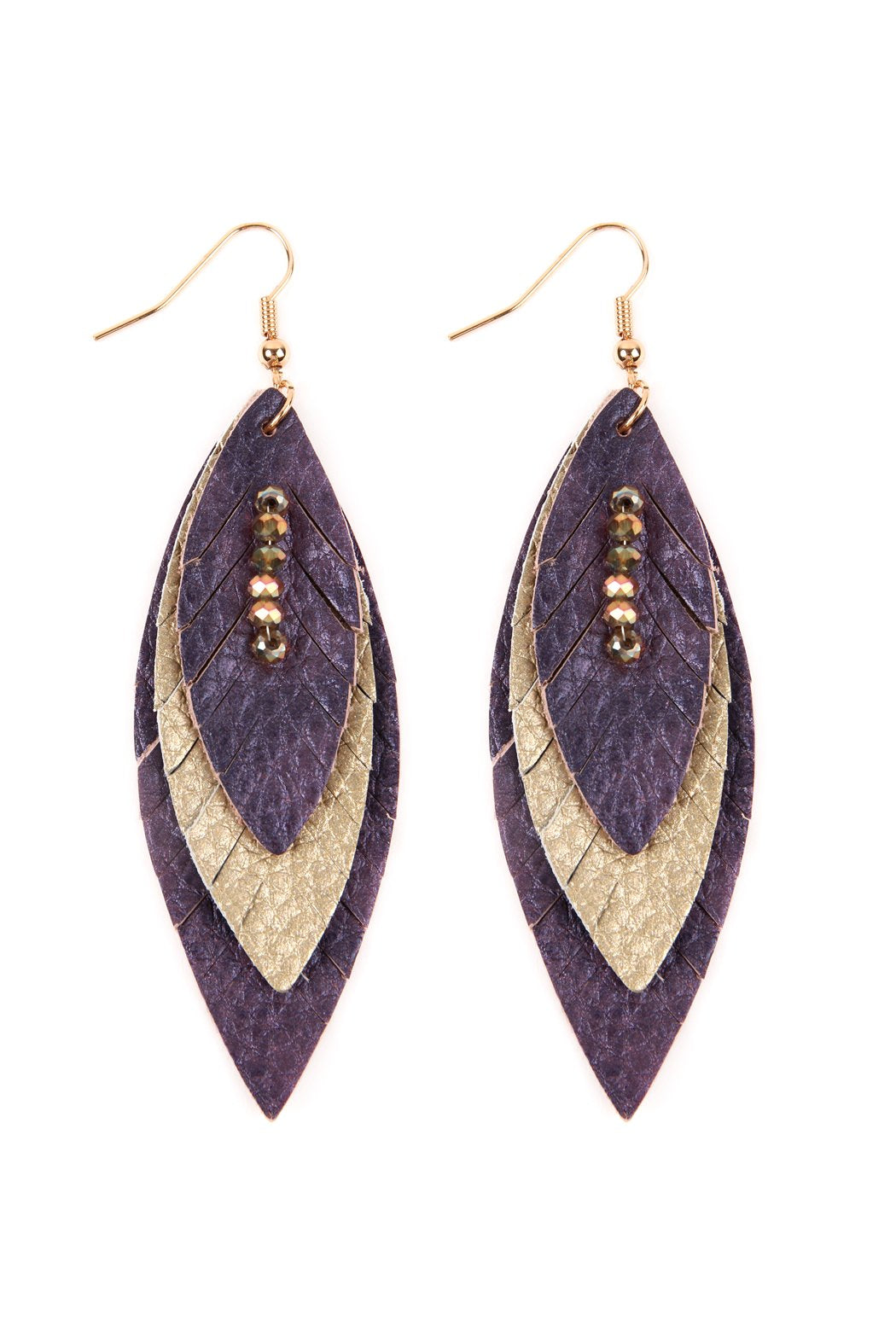 Three Layer Fringe Leather Marquise Earrings - 14 COLORS -