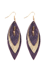 Thumbnail for Three Layer Fringe Leather Marquise Earrings - 14 COLORS -