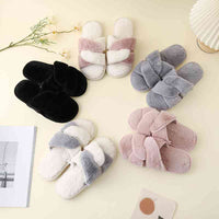 Thumbnail for Faux Fur Twisted Strap Slippers - T - 5 COLORS -