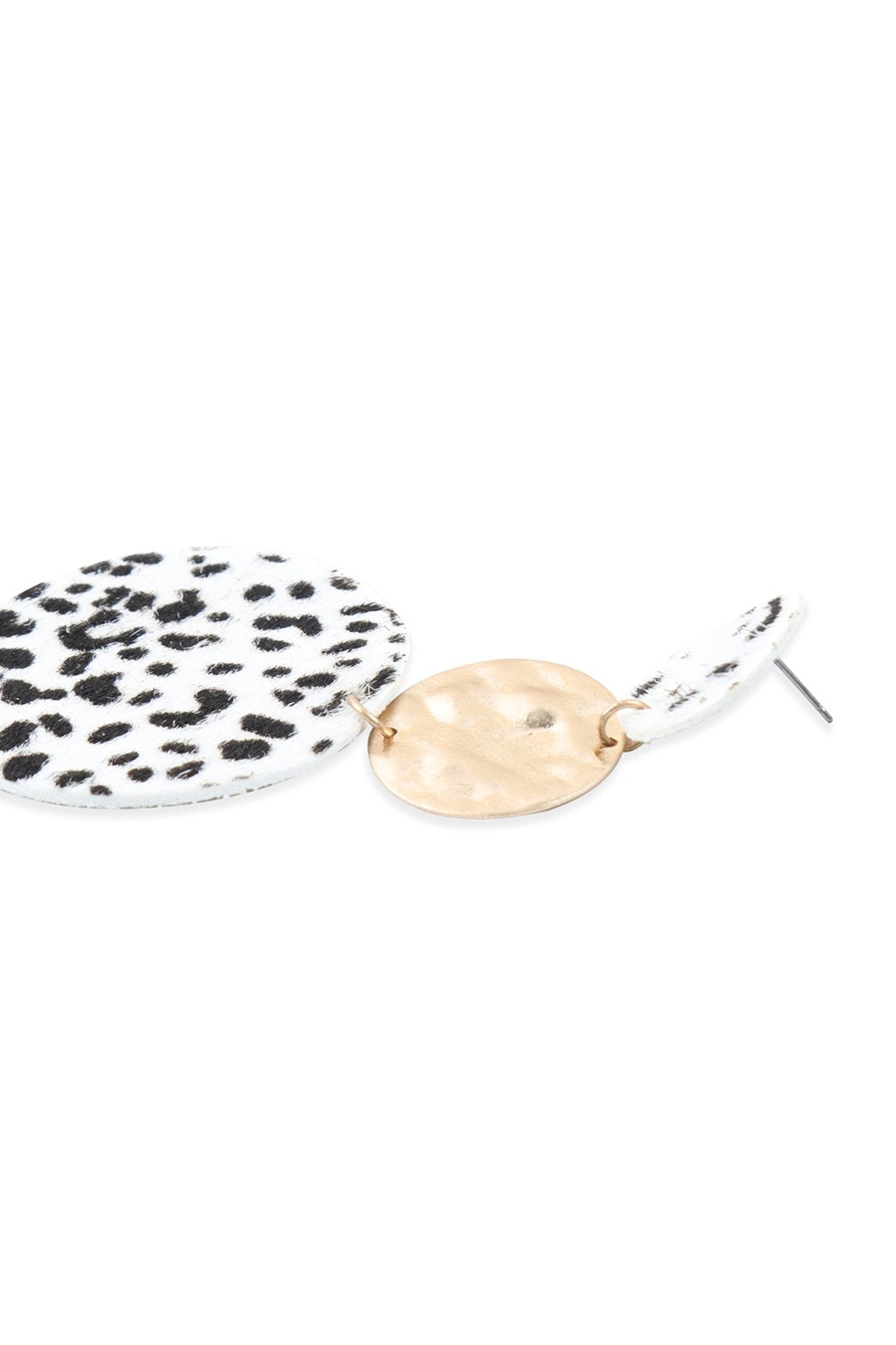 Round Leopard Leather With Metal Link Drop Earrings - 5 COLORS -