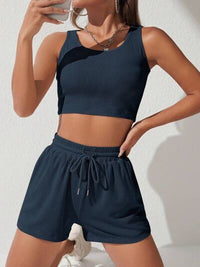 Thumbnail for Scoop Neck Wide Strap Top and Drawstring Shorts Set - 2 PCS. - T - 9 COLORS -