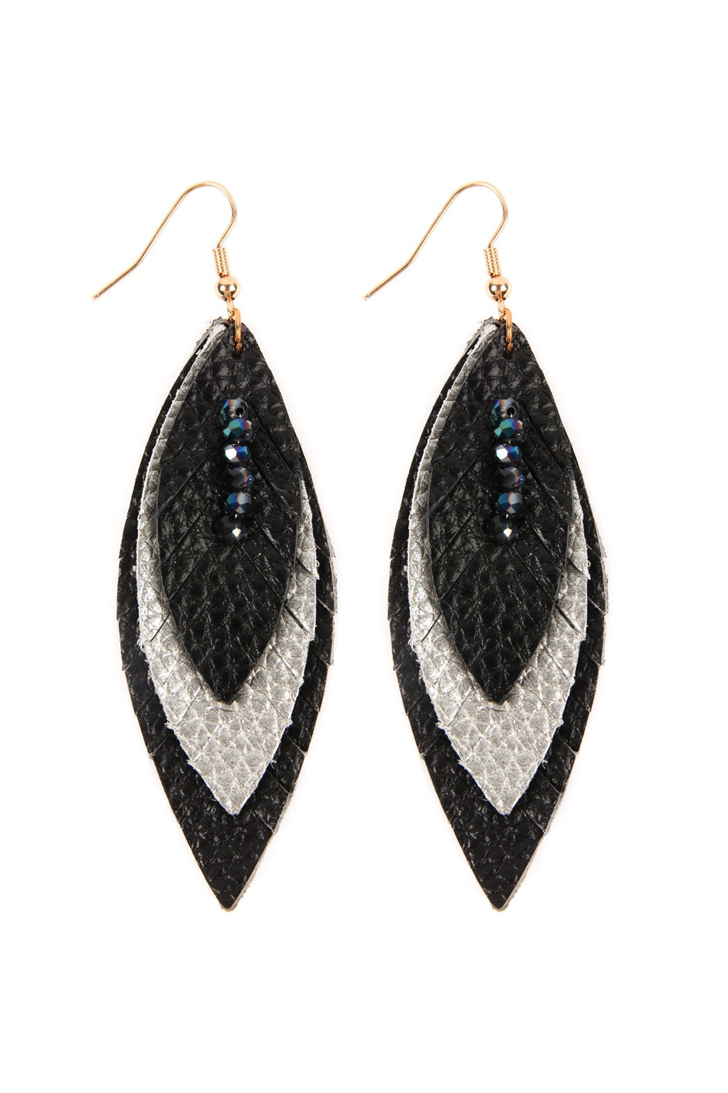 Three Layer Fringe Leather Marquise Earrings - 14 COLORS -