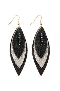 Thumbnail for Three Layer Fringe Leather Marquise Earrings - 14 COLORS -