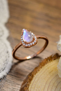 Thumbnail for Moonstone Teardrop 925 Sterling Silver Halo Ring - T - 2 FINISHES - SIZES 6 THRU 9 -