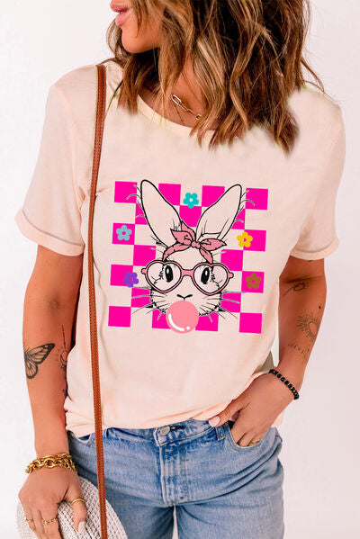 Rabbit Round Neck Short Sleeve T-Shirt - T - 1 COLOR -