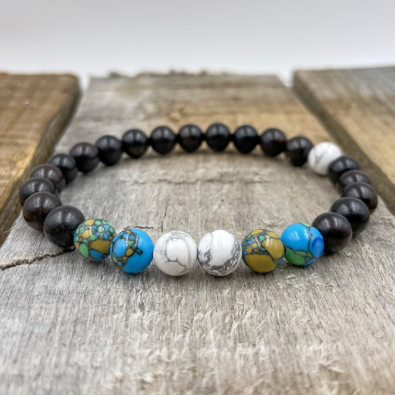 Central - White Howlite, Turquoise Howlite, & Ebony Blackwood -