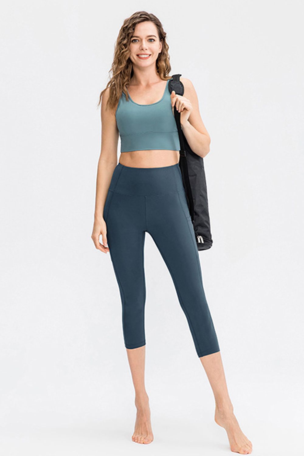 Wide Waistband Cropped Active Leggings with Pockets - T - 2 COLORS -