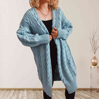 Thumbnail for Cable-Knit Open Front Dropped Shoulder Cardigan - T - 6 COLORS -