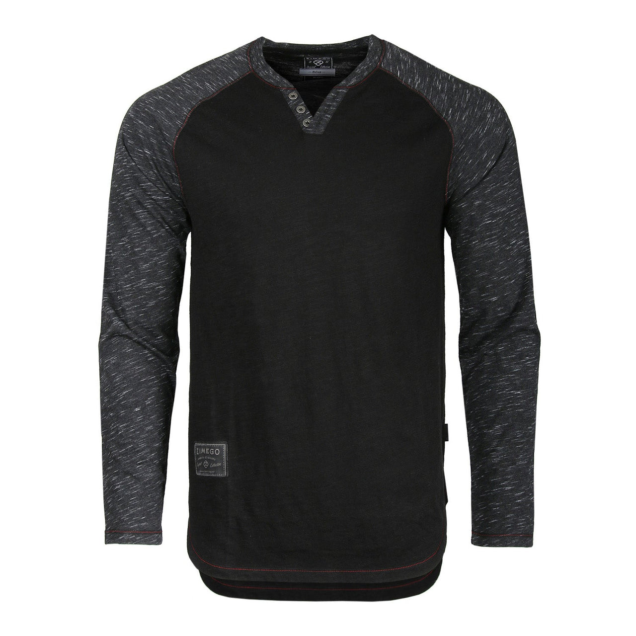 Long Sleeve Contrast Raglan Henley V-Neck T-Shirts  - 1 COLOR -