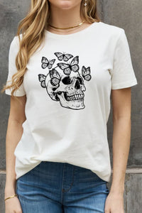 Thumbnail for Simply Love Full Size Butterfly Skull Graphic Cotton Tee - T - 2 COLORS -