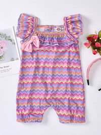 Thumbnail for Baby Girl Printed Bow Detail Square Neck Romper - T - 2 COLORS - 5 SIZES -