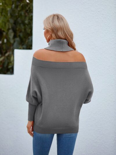 Off Shoulder Turtleneck Batwing Sleeve Sweater - T - 1 COLOR -