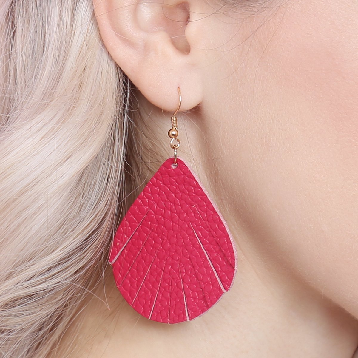 Fringed Pear Shaped Leather Earrings - 10 COLORS