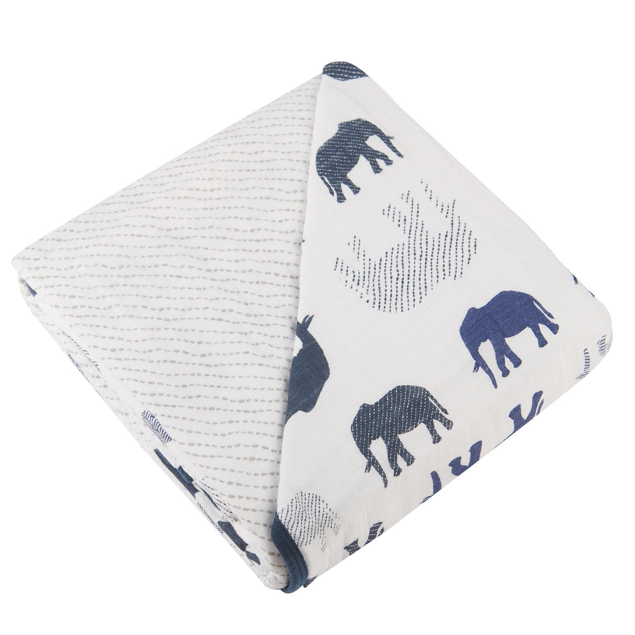 Blue Elephant and Spotted Wave Cotton Muslin Newcastle Blanket -