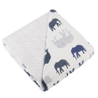 Thumbnail for Blue Elephant and Spotted Wave Cotton Muslin Newcastle Blanket -