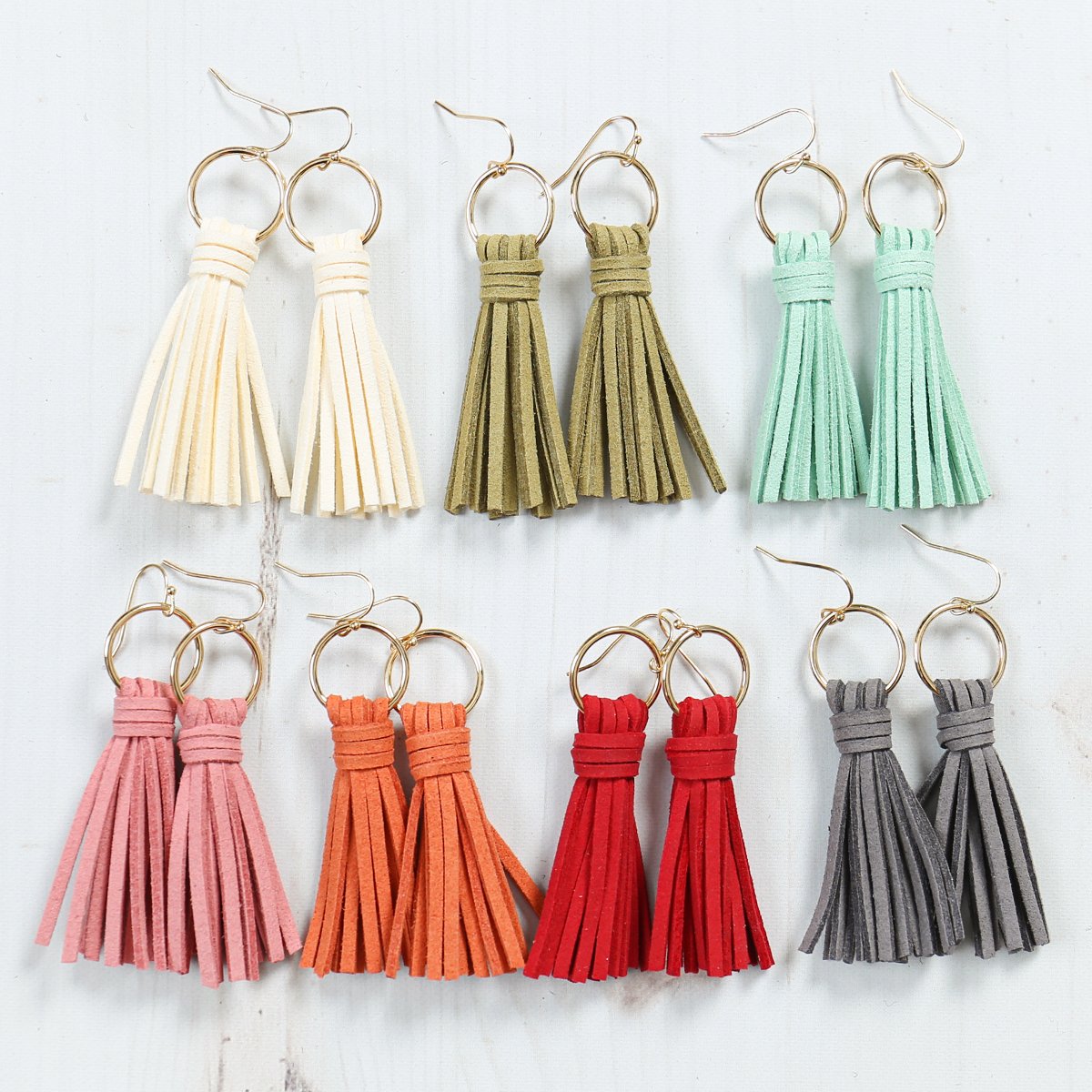 Riah Fashion - Leather Tassel Earrings - 14 COLORS -