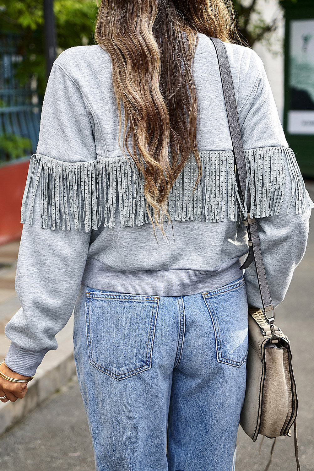 Round Neck Fringe Detail Sweatshirt - T - 3 COLORS -