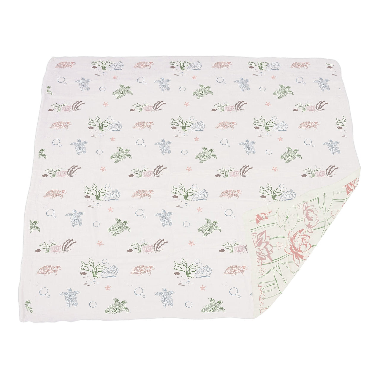 Newcastle - Turtles and Water Lily Bamboo Muslin Newcastle Blanket -