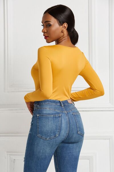 Half Zip Scoop Neck Long Sleeve Bodysuit - T - 10 COLORS -