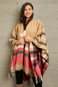 Thumbnail for Luna Plaid Shawl Poncho Cardigan - T - 1 COLOR -