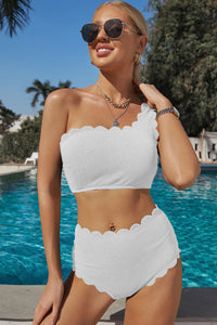 Thumbnail for Scalloped Trim One-Shoulder Bikini Set - T - 5 COLORS -