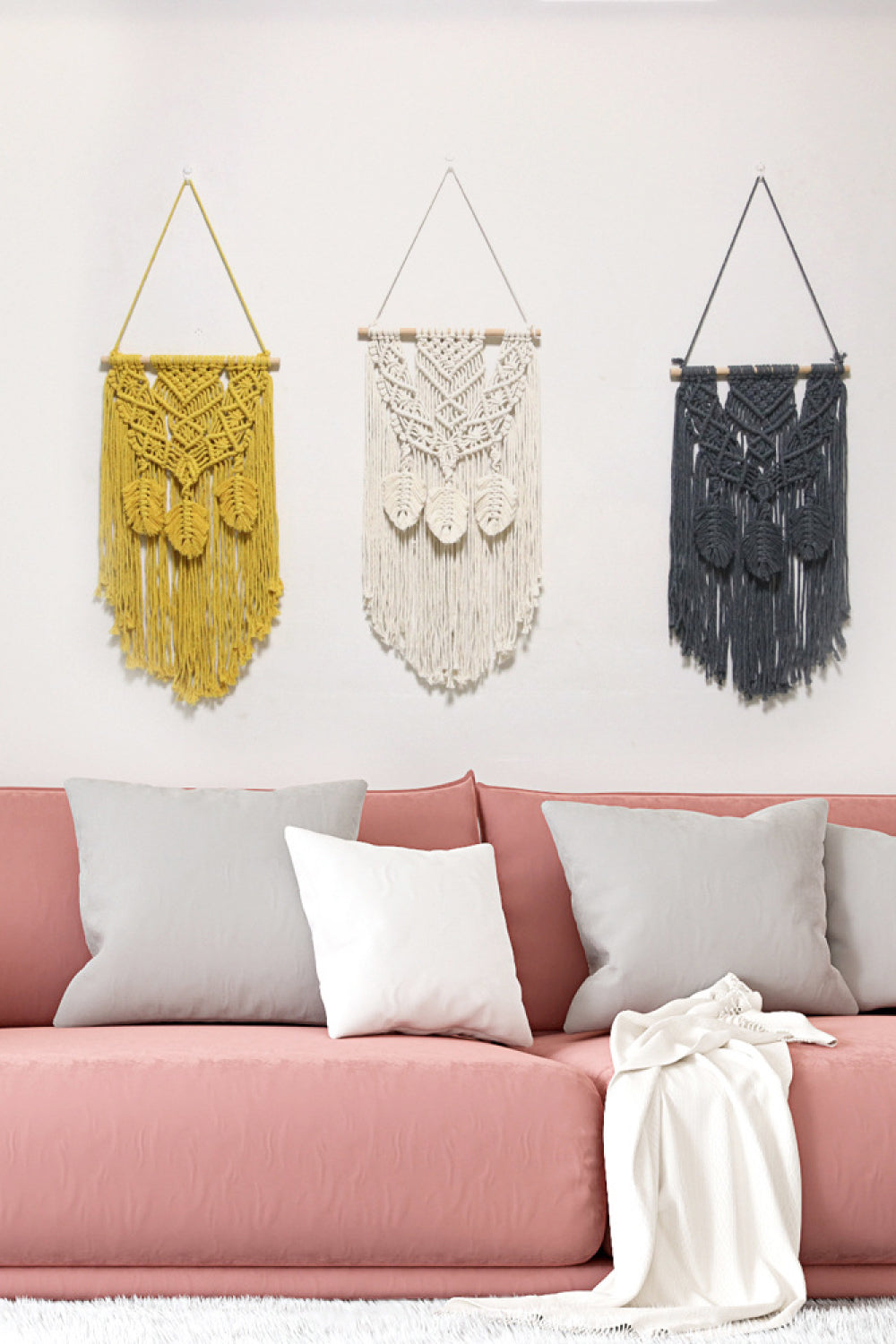 Fully Handmade Fringe Macrame Wall Hanging - 13.7" X 25.5" - T - 3 COLORS -