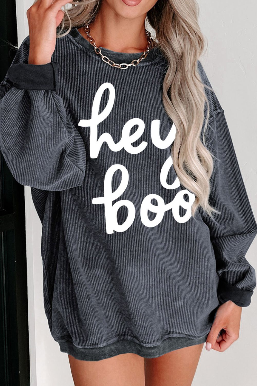 Round Neck Dropped Shoulder Graphic Sweatshirt - 1 COLOR -