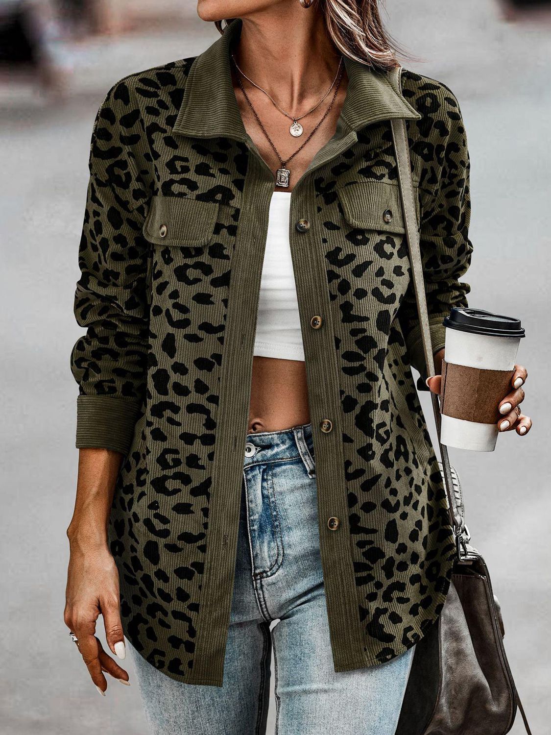 Full Size Leopard Buttoned Jacket - T - 5 COLORS -