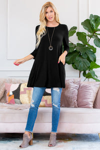 Thumbnail for Riah Fashion - Premium 3/4 Sleeve Swing Pocket Tunic Dress - 6 COLORS -