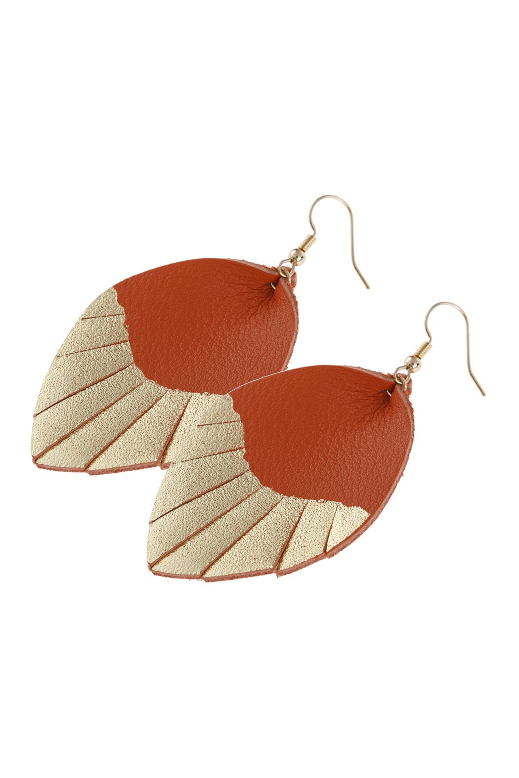 Leaf Tassel Gold Leather Teardrop Hook Earring - 7 COLORS -