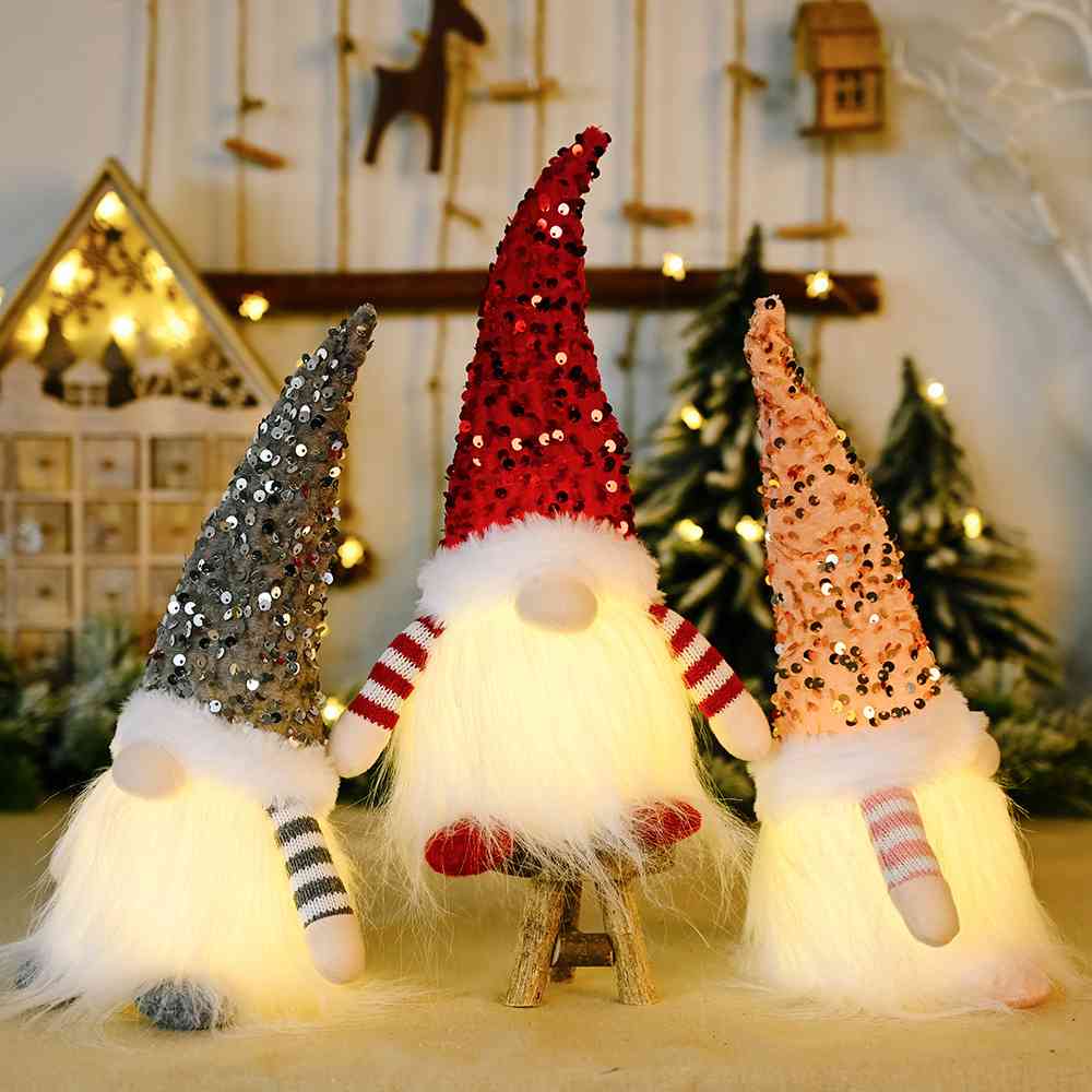 Sequin Light-Up Christmas Gnomes - 11.8" - [5-10 DAY DELIVERY] - T - 3 COLORS / 1 SIZE -