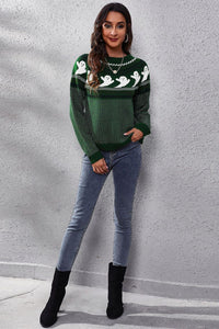 Thumbnail for Ghost Pattern Round Neck Long Sleeve Sweater - T - 7 COLORS -