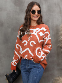 Thumbnail for Printed Round Neck Dropped Shoulder Sweater - T - 2 COLORS -