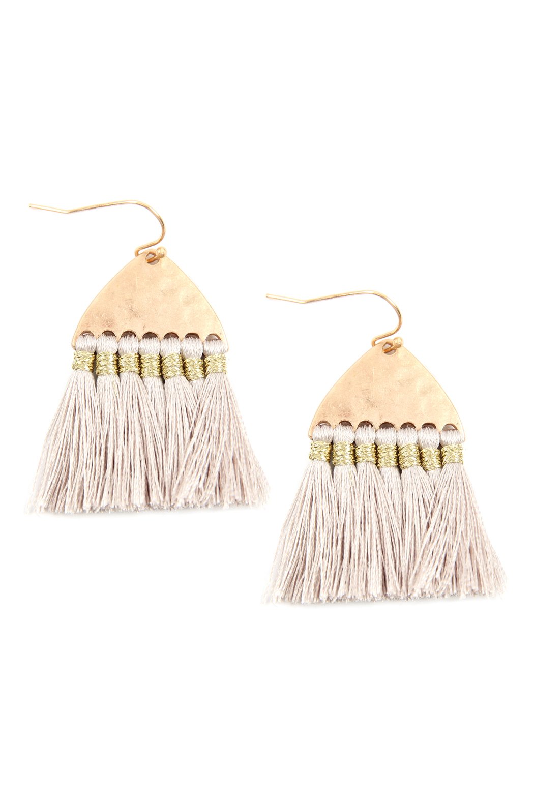 Thread Tassel Hammered Metal Hook Earrings - 11 COLORS -