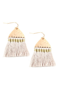 Thumbnail for Thread Tassel Hammered Metal Hook Earrings - 11 COLORS -