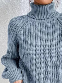 Thumbnail for Full Size Turtleneck Rib-Knit Slit Sweater - T - 12 COLORS -