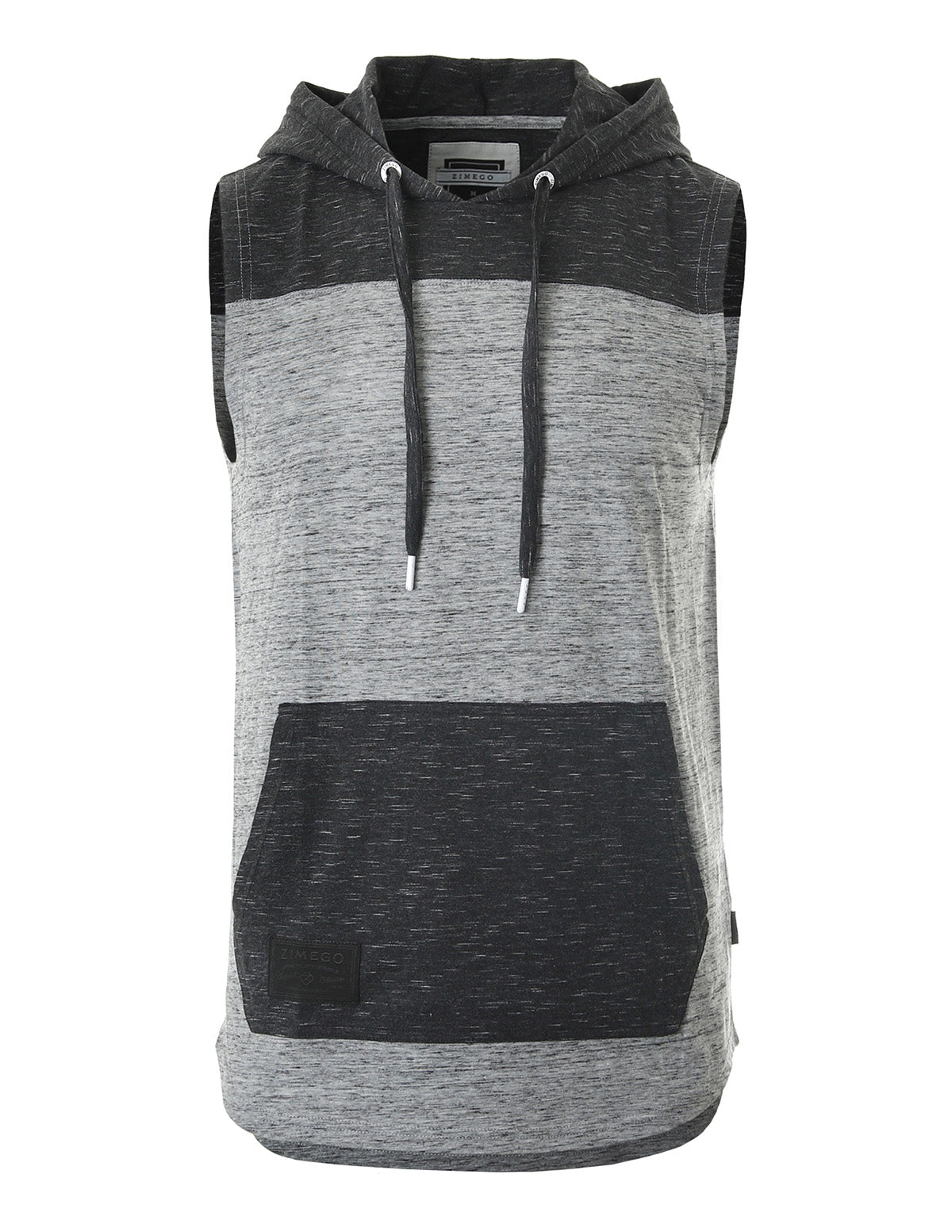 Men's Color Block Sleeveless Pullover Kangaroo Pocket Workout Hooded Tank - 2 COLORS