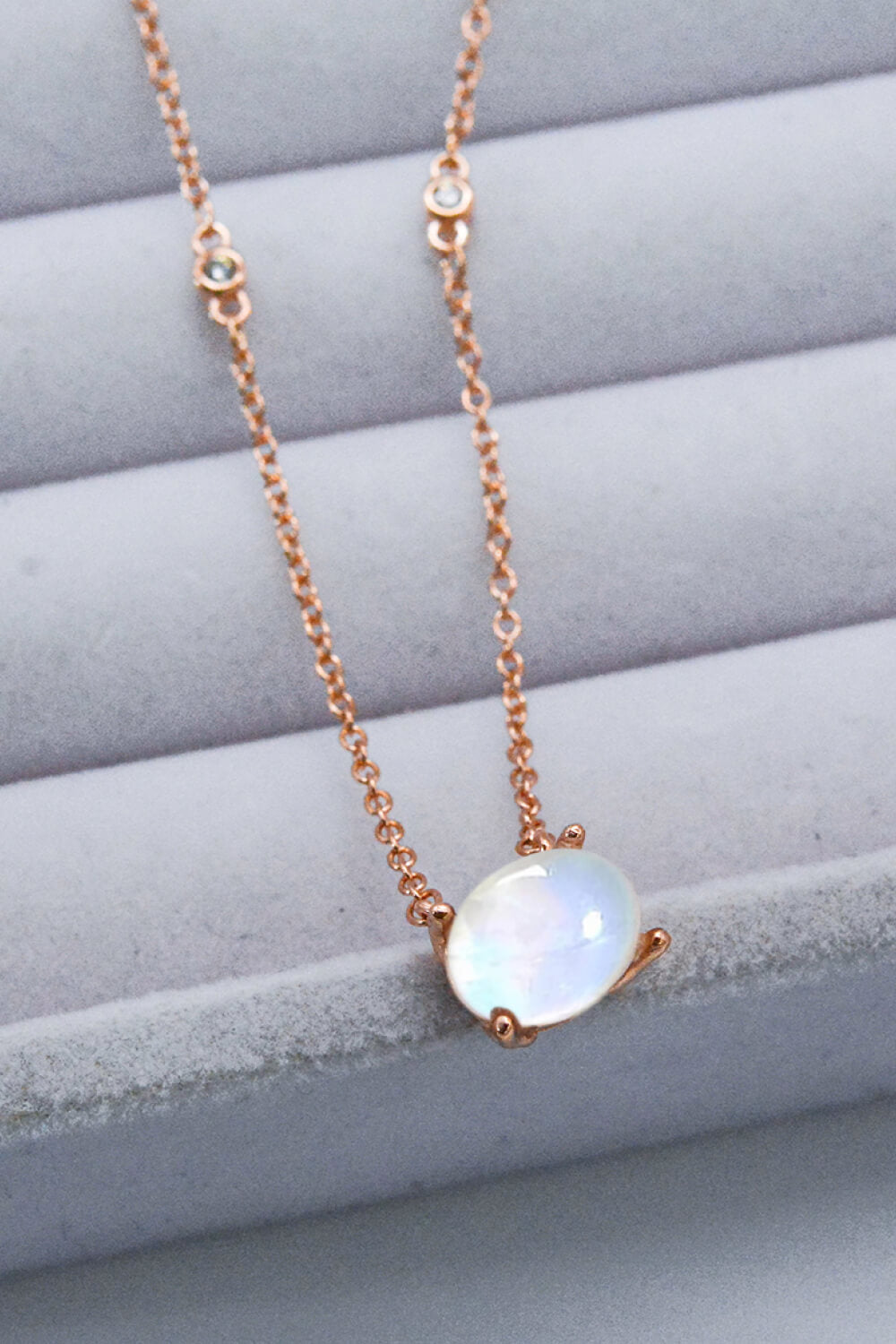 Geometric Moonstone Pendant Necklace - T - 2 FINISHES -