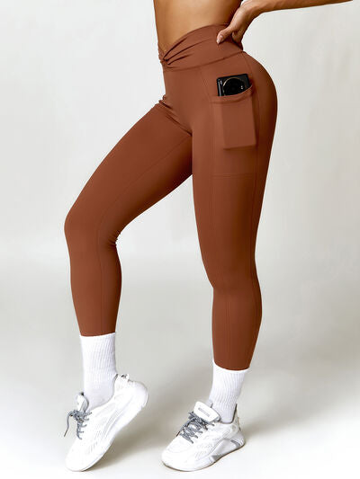 Twisted High Waist Active Leggings with Pockets - T - 5 COLORS -