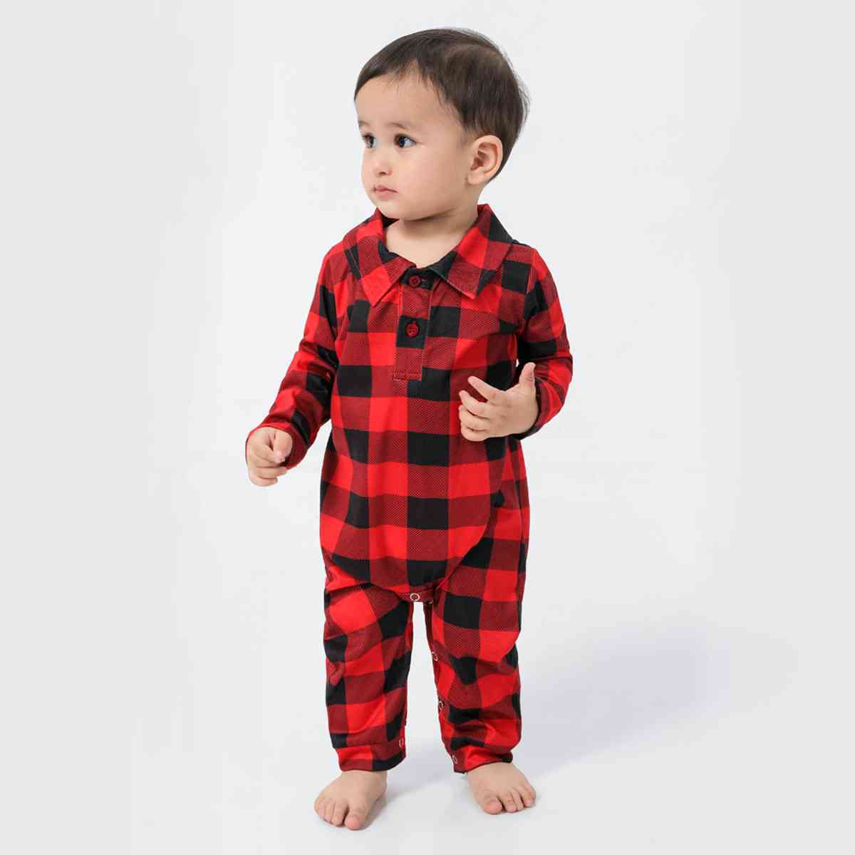 BABY Plaid Collared Neck Long Sleeve Jumpsuit - T -