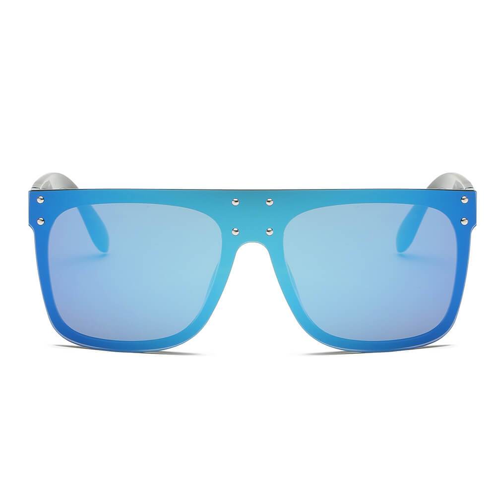 Akron | S2060 - Flat Top Oversize Mirrored Square Sunglasses Circle - 4 COLORS -