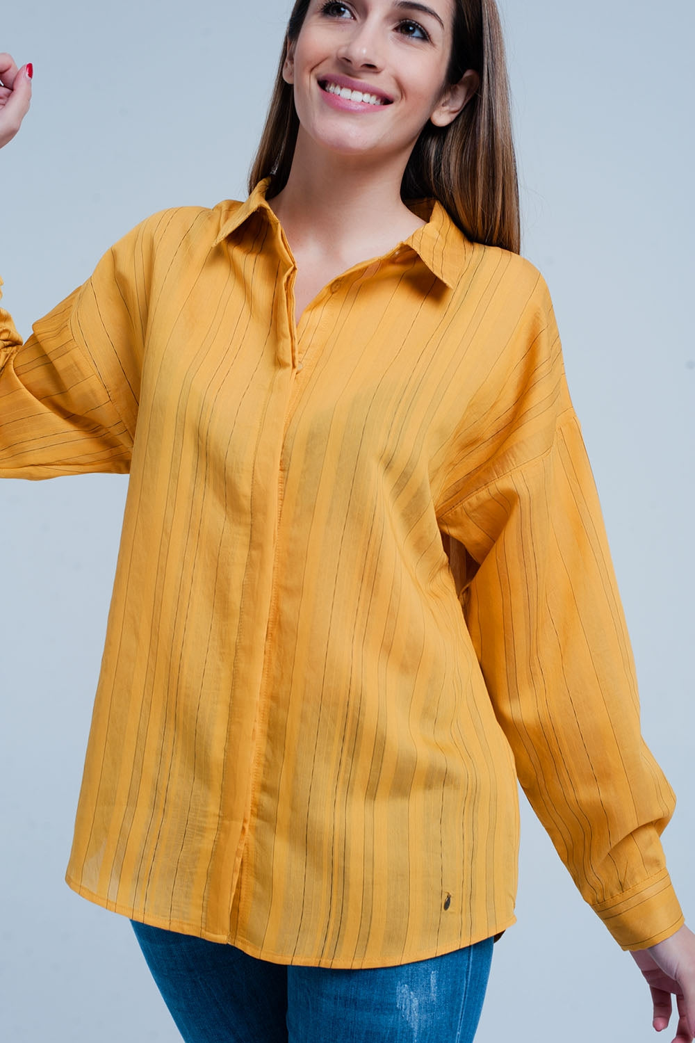 Q2 - Mustard Shirt Thin Black Stripes - 1 COLOR