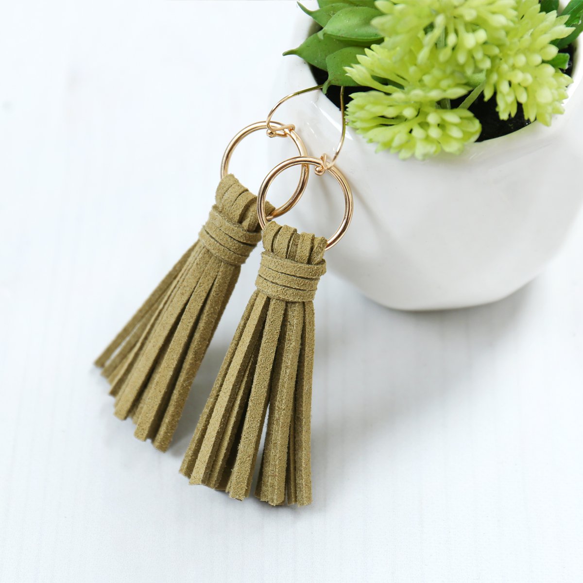 Riah Fashion - Leather Tassel Earrings - 14 COLORS -