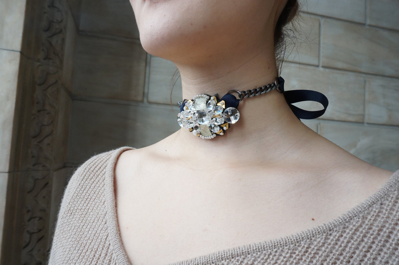 SAND BY SAYA N.Y. - Mulberry - Ribbon Collar Necklace -