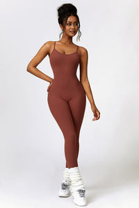 Thumbnail for Open Back Spaghetti Strap Sports Jumpsuit - T - 4 COLORS -