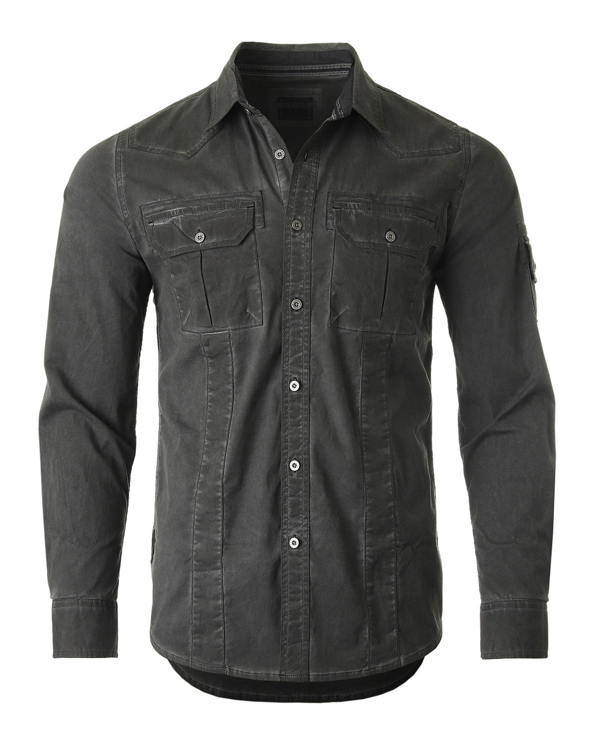 Men's Stretch Flex Slim Color Washed Vintage Rugged Fashion Button Shirts - 1 COLOR