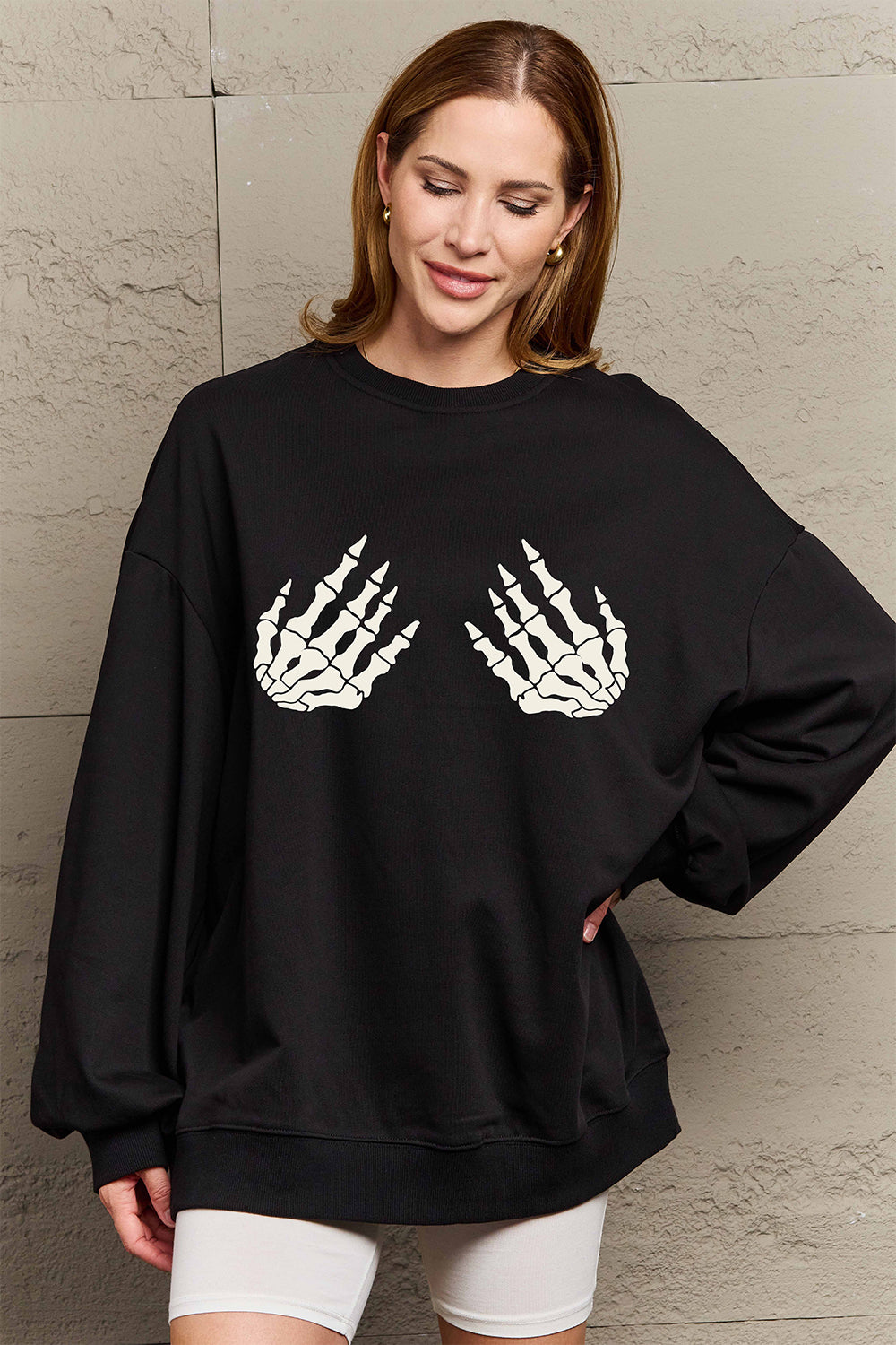 Simply Love Full Size Skeleton Hand Drop Shoulder Sweatshirt - S THRU 3XL - T - 1 COLOR -