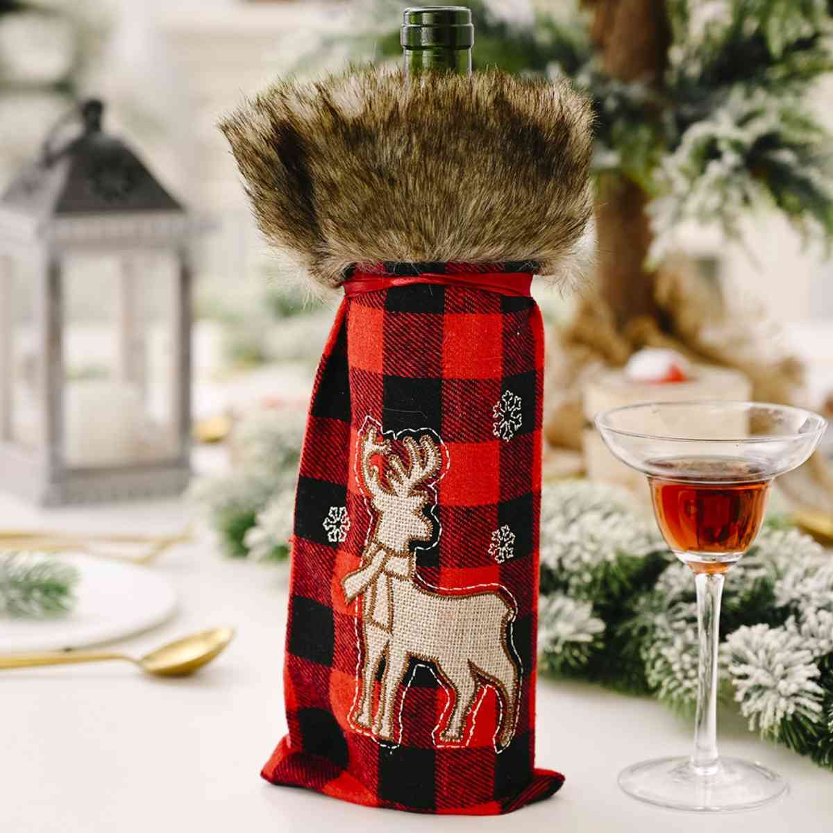 Christmas Graphic Plaid Wine Bottle Covers - 11.8" - [5-10 DAY DELIVERY] - T - 3 TYPES/STYLES -