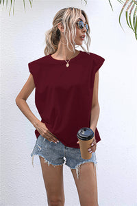 Thumbnail for Round Neck Cap Sleeve Tee - T - 6 COLORS -